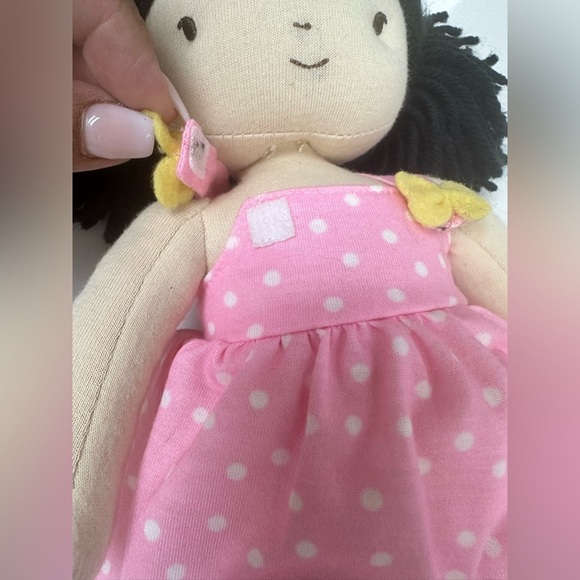 Bunnies by The Bay Baby Doll Black Hair Pink Dot Dress  Yellow Zs 12” Plush - Picture 3 of 9
